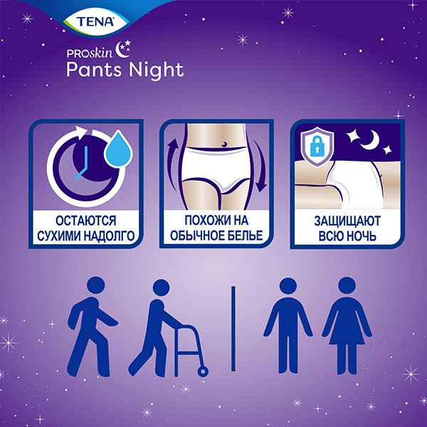 Подгузники-трусы Tena Pants Night Super Large, объем талии 100-135 см, 10  шт - продажа в Москве | Цены Comfer