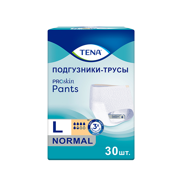 Подгузники-трусы Tena ProSkin Pants Normal Large, объем талии 100-135 см,  30 шт - купить в Москве | Цены, доставка